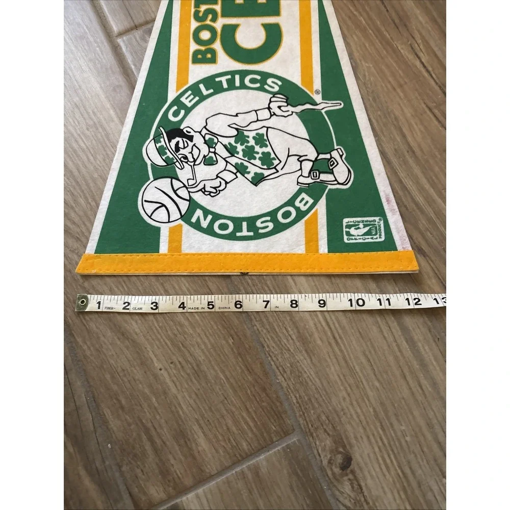 Vintage Boston Celtics Pennant Banner Flag 1990S Basketball NBA Yellow Green